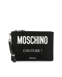 Мужской черно-белый кожаный мужской клатч с принтом от Moschino