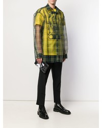 Мужской черно-белый кожаный мужской клатч с принтом от Raf Simons