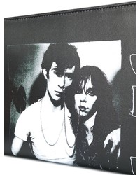 Мужской черно-белый кожаный мужской клатч с принтом от Raf Simons