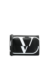 Мужской черно-белый кожаный мужской клатч с принтом от Valentino