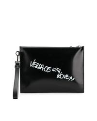 Мужской черно-белый кожаный мужской клатч от Versace
