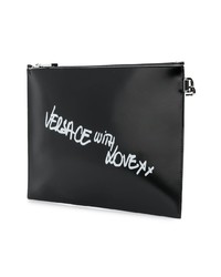 Мужской черно-белый кожаный мужской клатч от Versace