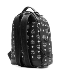 Мужской черно-белый кожаный рюкзак с принтом от MCM