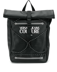 Мужской черно-белый кожаный рюкзак с принтом от VERSACE JEANS COUTURE