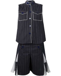 Черно-белый комбинезон с шортами в вертикальную полоску от Sacai