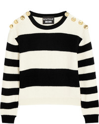 Черно-белый короткий свитер в горизонтальную полоску от Moschino