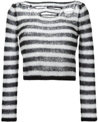 Черно-белый короткий свитер в горизонтальную полоску от Saint Laurent