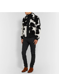 Мужской черно-белый меховой бомбер от Saint Laurent