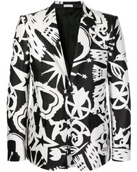 Мужской черно-белый пиджак с принтом от Alexander McQueen