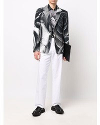 Мужской черно-белый пиджак с цветочным принтом от Just Cavalli