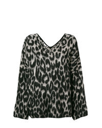 Черно-белый свитер с v-образным вырезом с леопардовым принтом