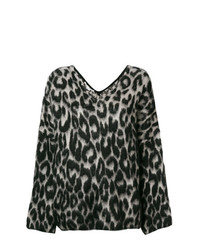 Женский черно-белый свитер с v-образным вырезом с леопардовым принтом от Stella McCartney
