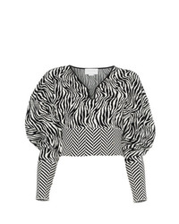 Женский черно-белый свитер с v-образным вырезом с принтом от Esteban Cortazar