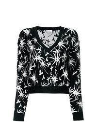 Женский черно-белый свитер с v-образным вырезом с принтом от Lanvin