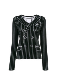 Женский черно-белый свитер с v-образным вырезом с принтом от Moschino