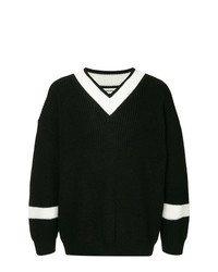 Мужской черно-белый свитер с v-образным вырезом от Monkey Time