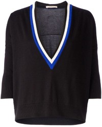 Женский черно-белый свитер с v-образным вырезом