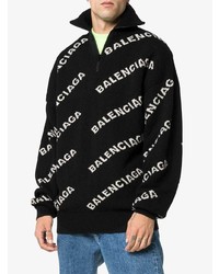 Мужской черно-белый свитер с воротником на молнии от Balenciaga