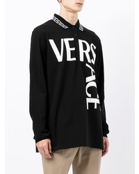 Мужской черно-белый свитер с воротником поло с принтом от Versace