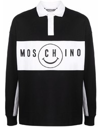Мужской черно-белый свитер с воротником поло с принтом от Moschino