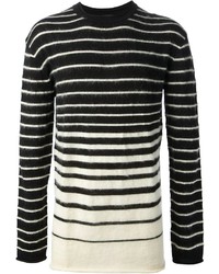 Черно-белый свитер с круглым вырезом в горизонтальную полоску