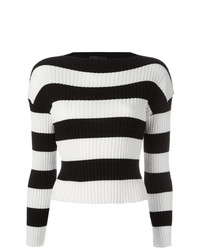 Женский черно-белый свитер с круглым вырезом в горизонтальную полоску от Boutique Moschino