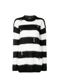 Женский черно-белый свитер с круглым вырезом в горизонтальную полоску от Cavalli Class