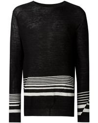 Мужской черно-белый свитер с круглым вырезом в горизонтальную полоску от Haider Ackermann