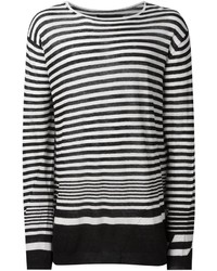 Мужской черно-белый свитер с круглым вырезом в горизонтальную полоску от Haider Ackermann