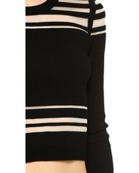 Женский черно-белый свитер с круглым вырезом в горизонтальную полоску от Milly