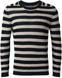 Мужской черно-белый свитер с круглым вырезом в горизонтальную полоску от Laneus