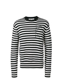 Мужской черно-белый свитер с круглым вырезом в горизонтальную полоску от McQ Alexander McQueen