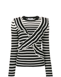 Женский черно-белый свитер с круглым вырезом в горизонтальную полоску от MSGM