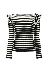Женский черно-белый свитер с круглым вырезом в горизонтальную полоску от MSGM