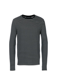 Мужской черно-белый свитер с круглым вырезом в горизонтальную полоску от Neil Barrett