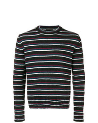 Мужской черно-белый свитер с круглым вырезом в горизонтальную полоску от Prada