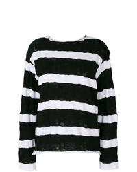Женский черно-белый свитер с круглым вырезом в горизонтальную полоску от RtA