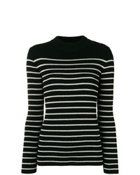 Женский черно-белый свитер с круглым вырезом в горизонтальную полоску от Saint Laurent