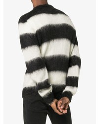 Мужской черно-белый свитер с круглым вырезом в горизонтальную полоску от Saint Laurent