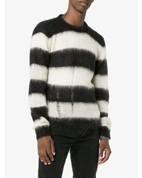 Мужской черно-белый свитер с круглым вырезом в горизонтальную полоску от Saint Laurent