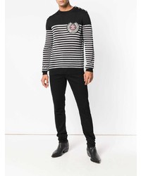 Мужской черно-белый свитер с круглым вырезом в горизонтальную полоску от Balmain