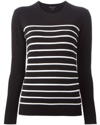 Женский черно-белый свитер с круглым вырезом в горизонтальную полоску от Theory
