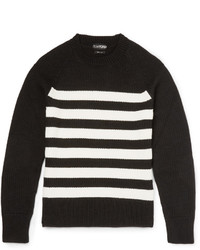 Мужской черно-белый свитер с круглым вырезом в горизонтальную полоску от Tom Ford