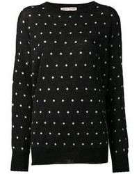 Женский черно-белый свитер с круглым вырезом в горошек