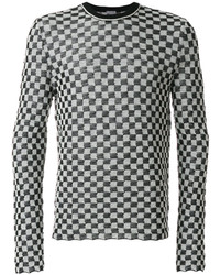 Мужской черно-белый свитер с круглым вырезом в клетку от Lanvin