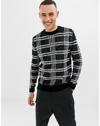 Мужской черно-белый свитер с круглым вырезом в клетку от ONLY & SONS