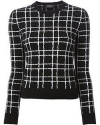 Черно-белый свитер с круглым вырезом в шотландскую клетку