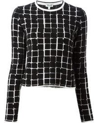 Женский черно-белый свитер с круглым вырезом в шотландскую клетку от Kenzo