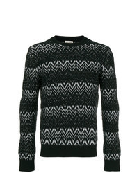 Черно-белый свитер с круглым вырезом с вышивкой