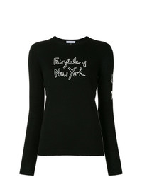 Женский черно-белый свитер с круглым вырезом с вышивкой от Bella Freud